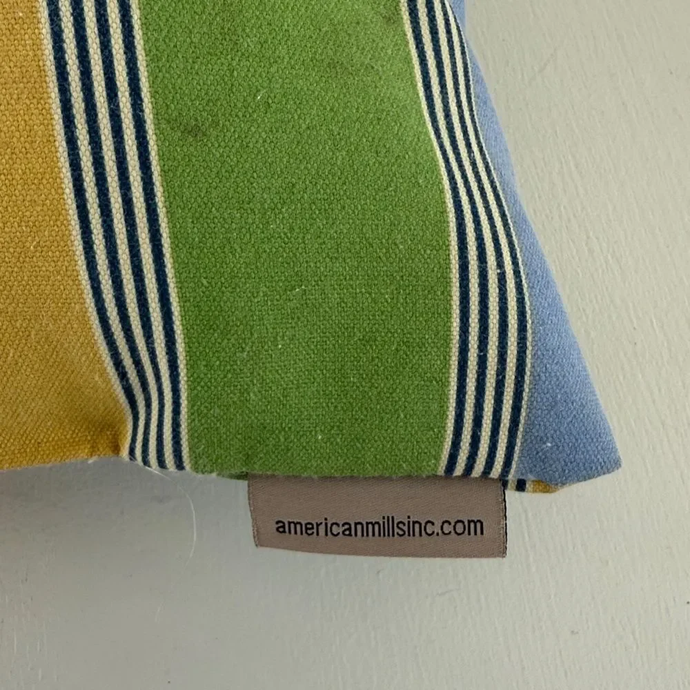 AMERICAN MILLS INC GOLD GREEN BLUE STRIPE OUTDOOR PILLOW PORCH PATIO SQUARE -1